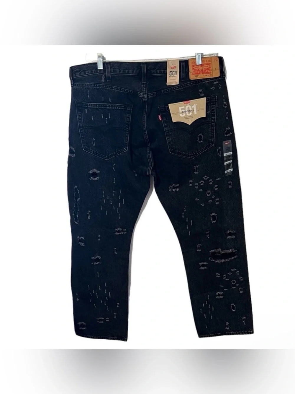 Levis Mens 501 Original Black Distressed Jeans Sz 40x30 NWT